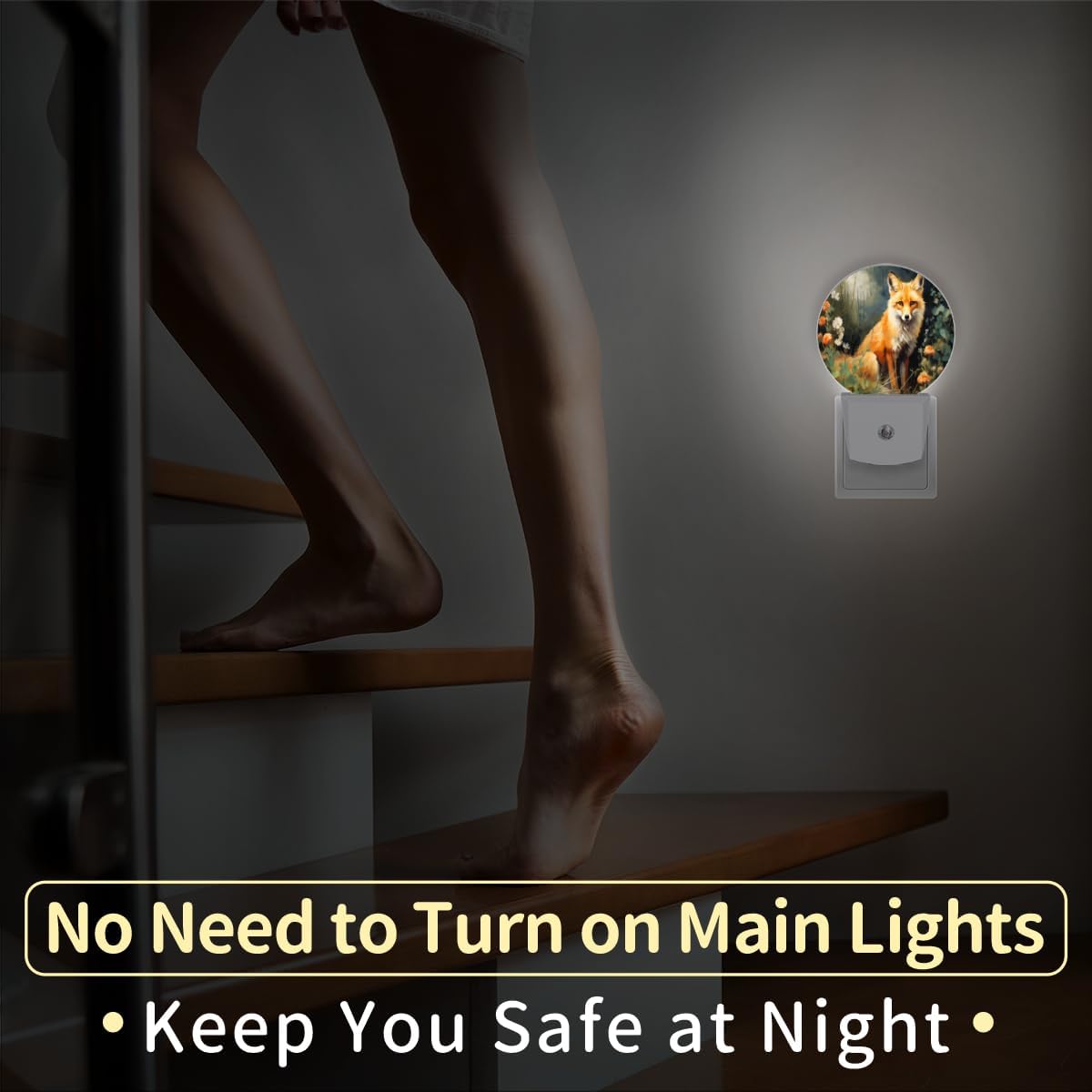 Pardick 2PCS Plug in Night Light, Fantastic Fox Night Lights Plug Into Wall Warm Night Light Beautiful Fox Dusk to Dawn Sensor LED Lights for Stairway Bedroom Kitchen Hallway Room Decor