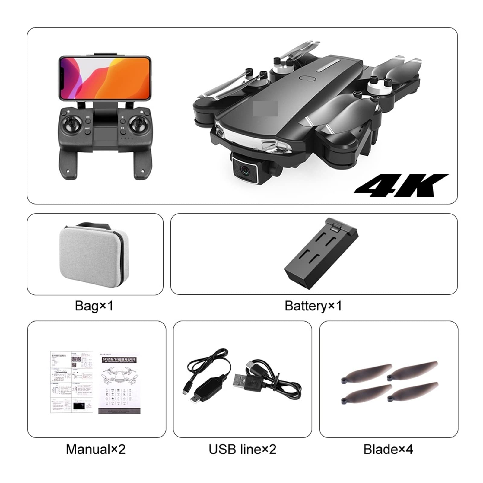 Drone 4k 6k Profesjonalna podwójna kamera HD Bezszczotkowa fotografia lotnicza WiFi RC Składany quadkopter 1,2 km Odległość (Kolor: Żółty-6K-Rozmiar torby: 1) (4K)