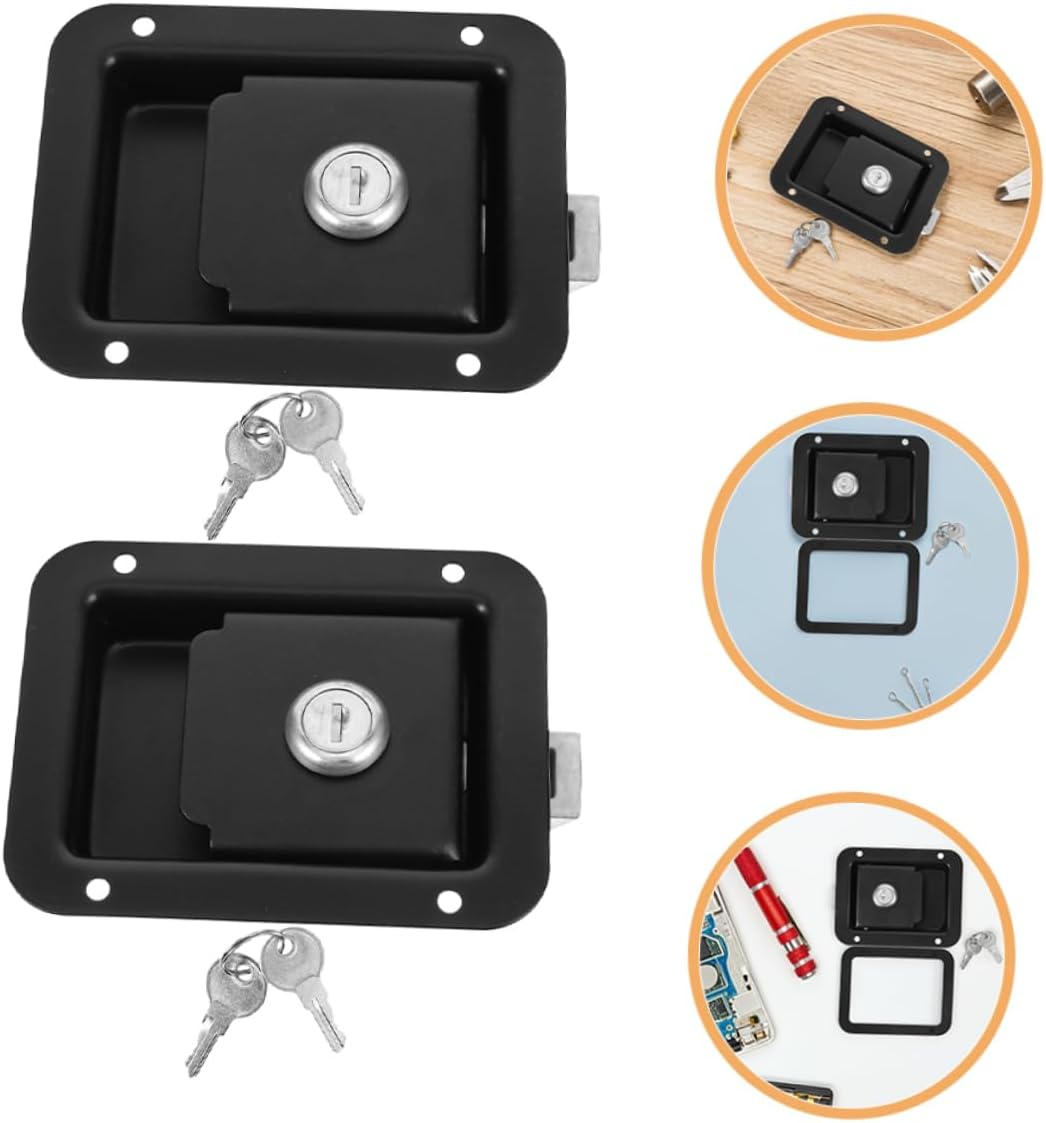VILLCASE 4pcs RV Trailer Door Latch Replacement Set Secure Black Lock for Travel Trailers and Campers Sturdy Motorized Toolbox Lock Compatible with RVs and