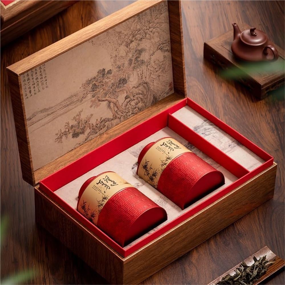Set Da Tè Contenitore for la conservazione del tè sfuso Barattolo for la casa Cucina Cibo Scatola di latta sigillata Set da tè cinese retrò Set di scatole regalo con doppio barattolo Barattolo Per Con