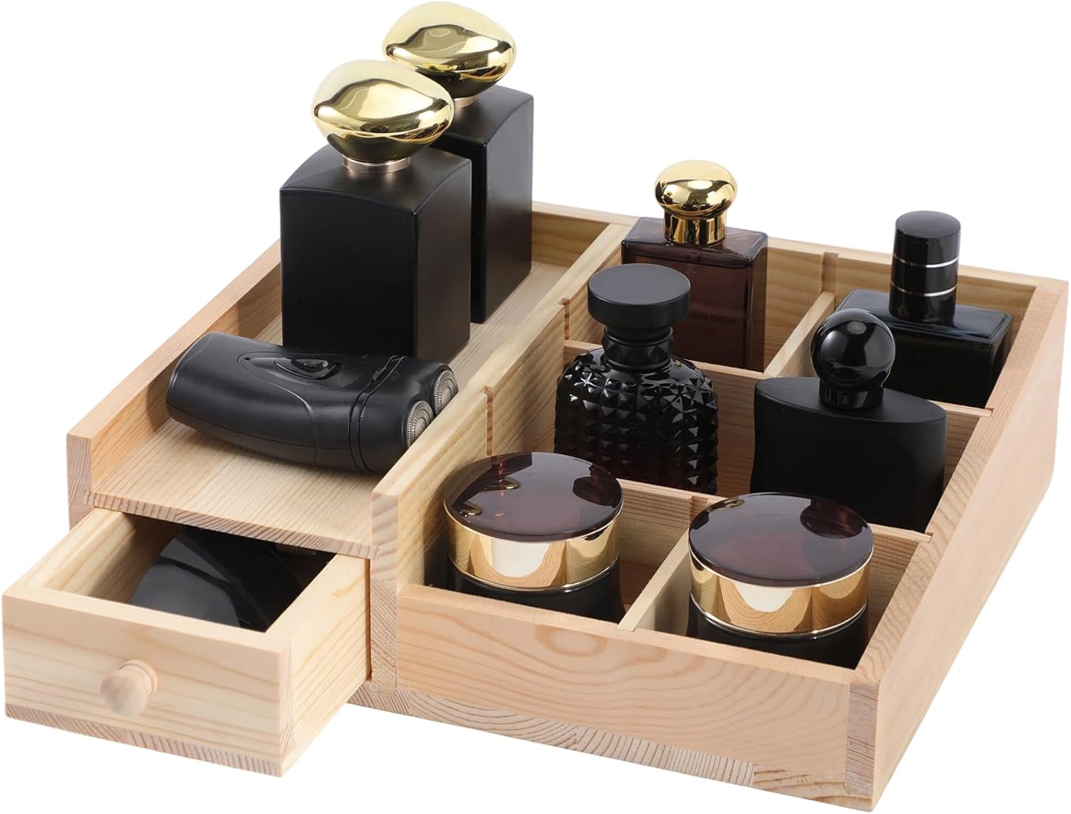 Organizer For Men,Bathroom Countertop Organizer,Perfume Organizer,Cologne Organizers,Restroom Organizer,Dresser Top Organizers,Perfume Stand,Gifs For Men,Wooden Adjustable Partition(Burlywood)