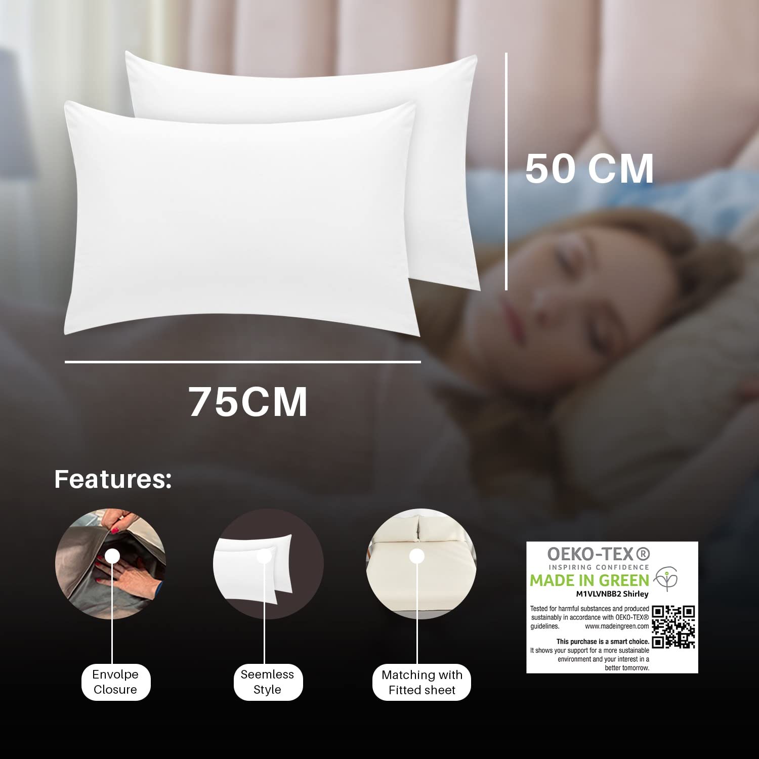 DTEX HOMES - Coppia Federe King Size In Puro Cotone Egiziano 200 Fili, Bianco, Chiusura A Busta