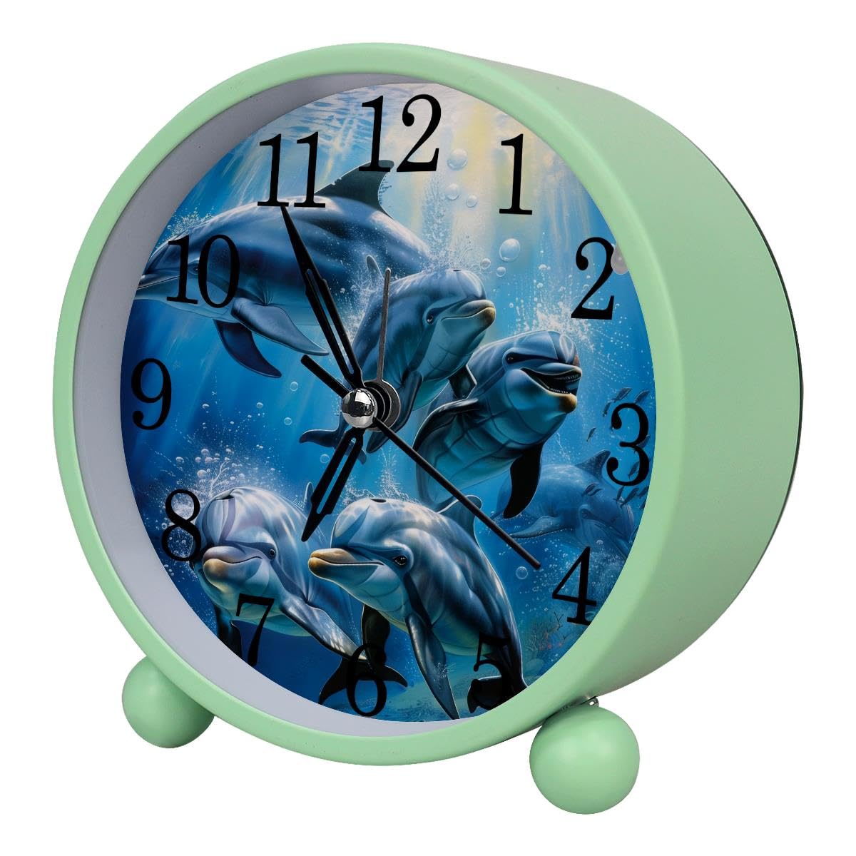 Alarm Clock Underwater Dolphin, Silent Non-Ticking with Night Light