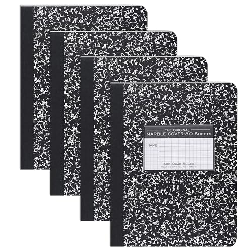 ROARING SPRING Hard Cover Composition Notebook, 4 Pack, Black Marble Comp Book, 9.75″ x 7.5″, 5x5 Grid Graph Ruled, 80 Sheets (160 Pages), Made in USA
