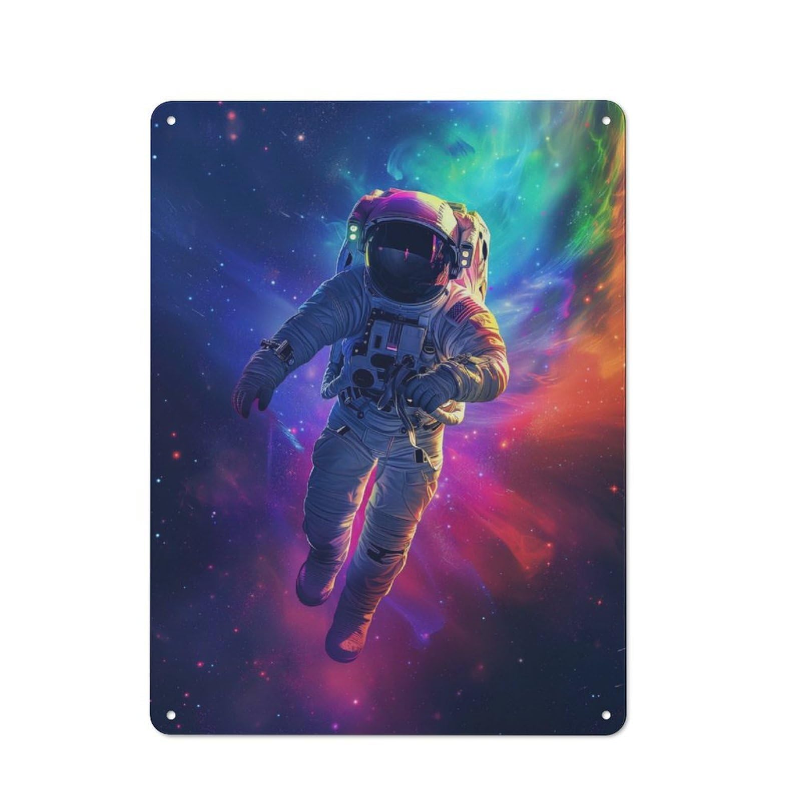 Junmoney Astronaut Rainbow Galaxy Rustic Metal Wall Sign 40X30cm For Hobby Room Or Studio, For Vintage Wall Decor Fans, For Themed Room Decoration