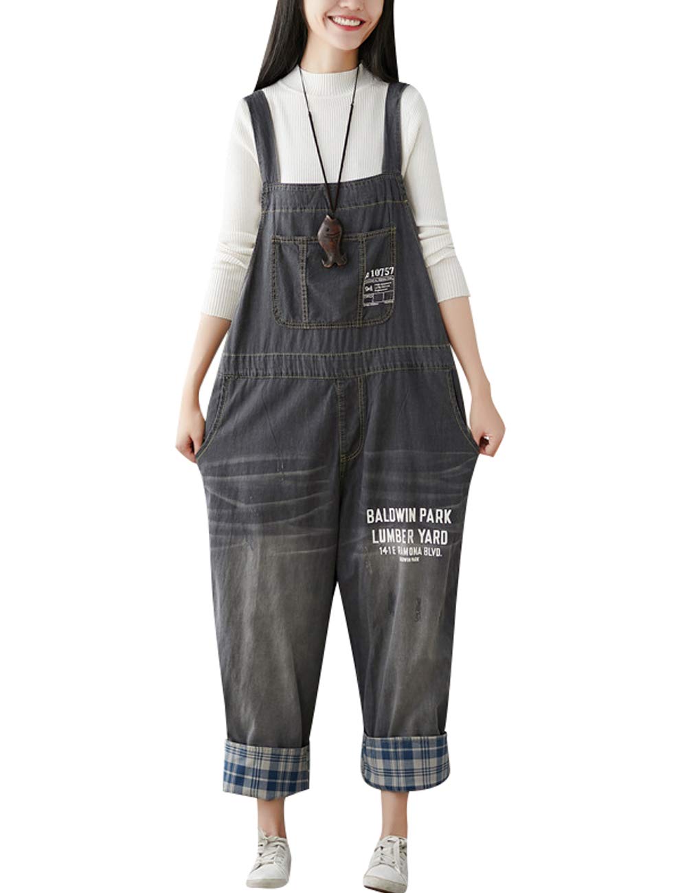 Bigasset Women's Wide Leg Denim Jumpsuits Retro Casual Dungarees