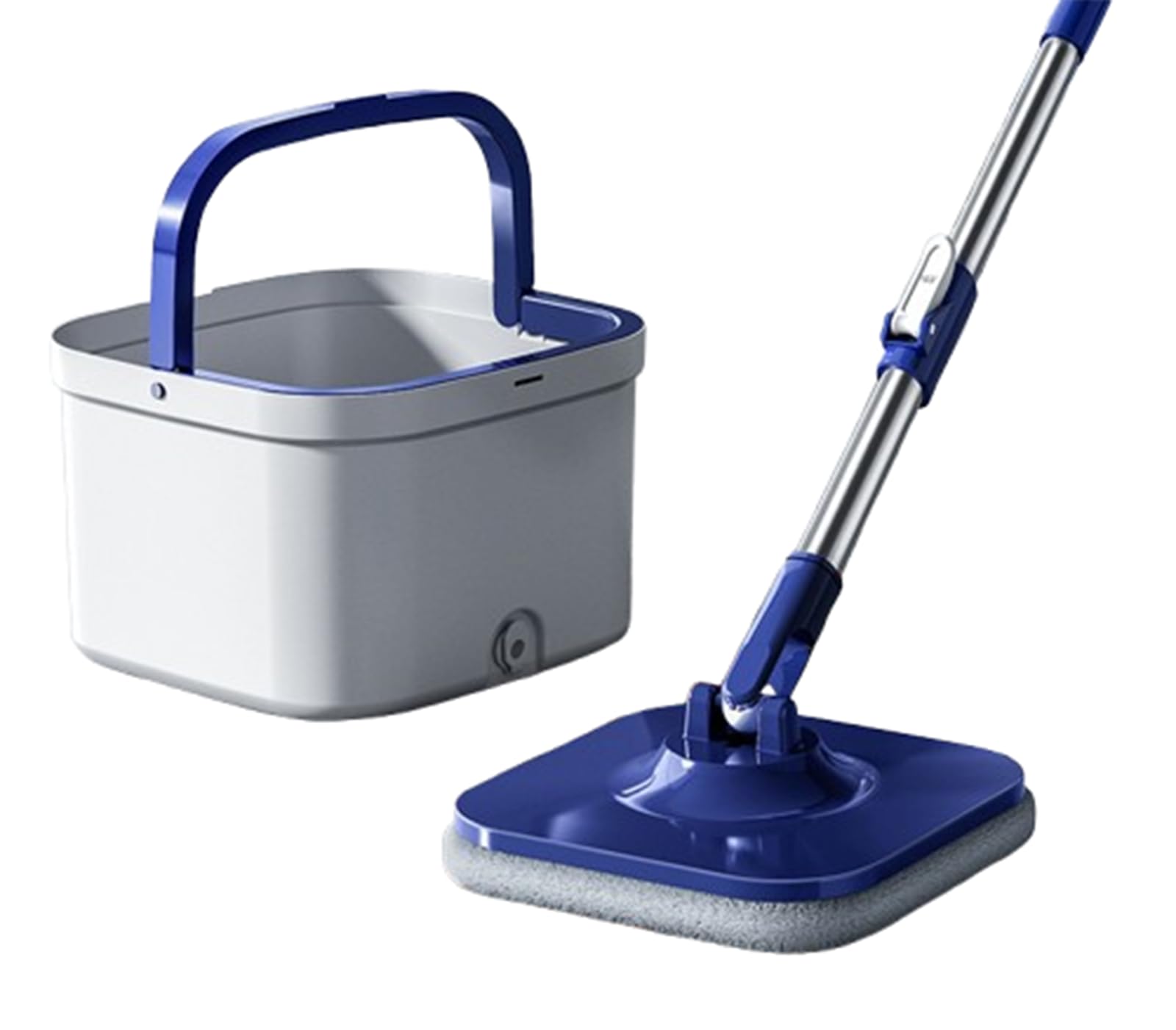 Kwadratowy mop obrotowy i wiadro do czystej i brudnej wody, głowica mopa kwadratowa obracająca się o 360°, z 2 wymiennymi nakładkami z mikrofibry do podłóg z twardego drewna