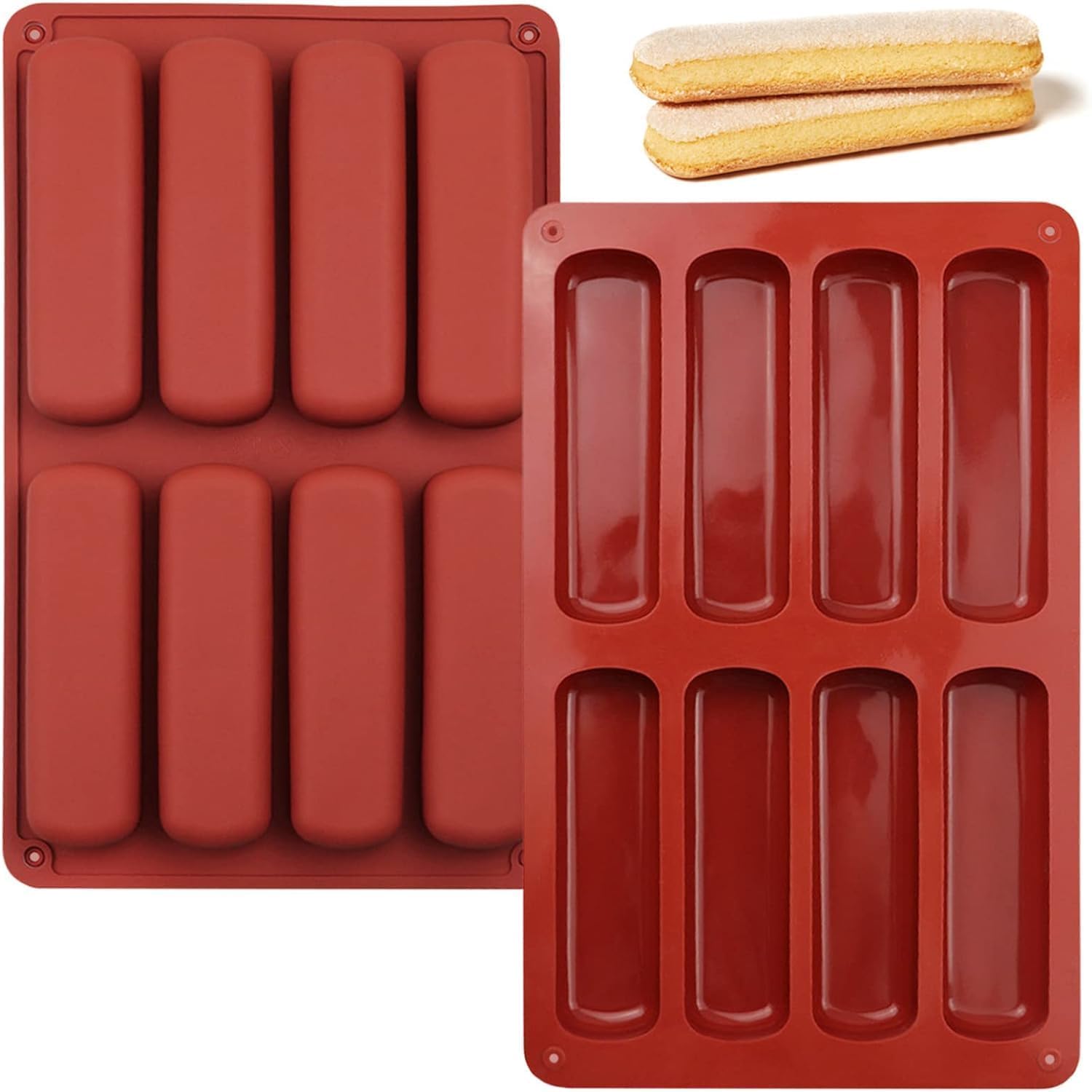 HUSAINI MART | 8 Slot Silicone Hot Dog Bun Pan Long Strips Cake Pan Finger Biscuit Chocolate Cakes Cheesecake Muffin Baking Tray Brownie Bread Homemade Energy Protein Bar Lotion Bar Bath Bombs Soap