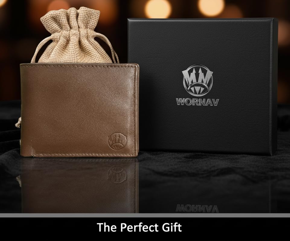 Genuine Leather Wallet for Men | RFID Blocking | Slim Bifold Wallet with 8 Card Slots & 2 ID Windows | Durable and strong Stitching | Gift Box Included2