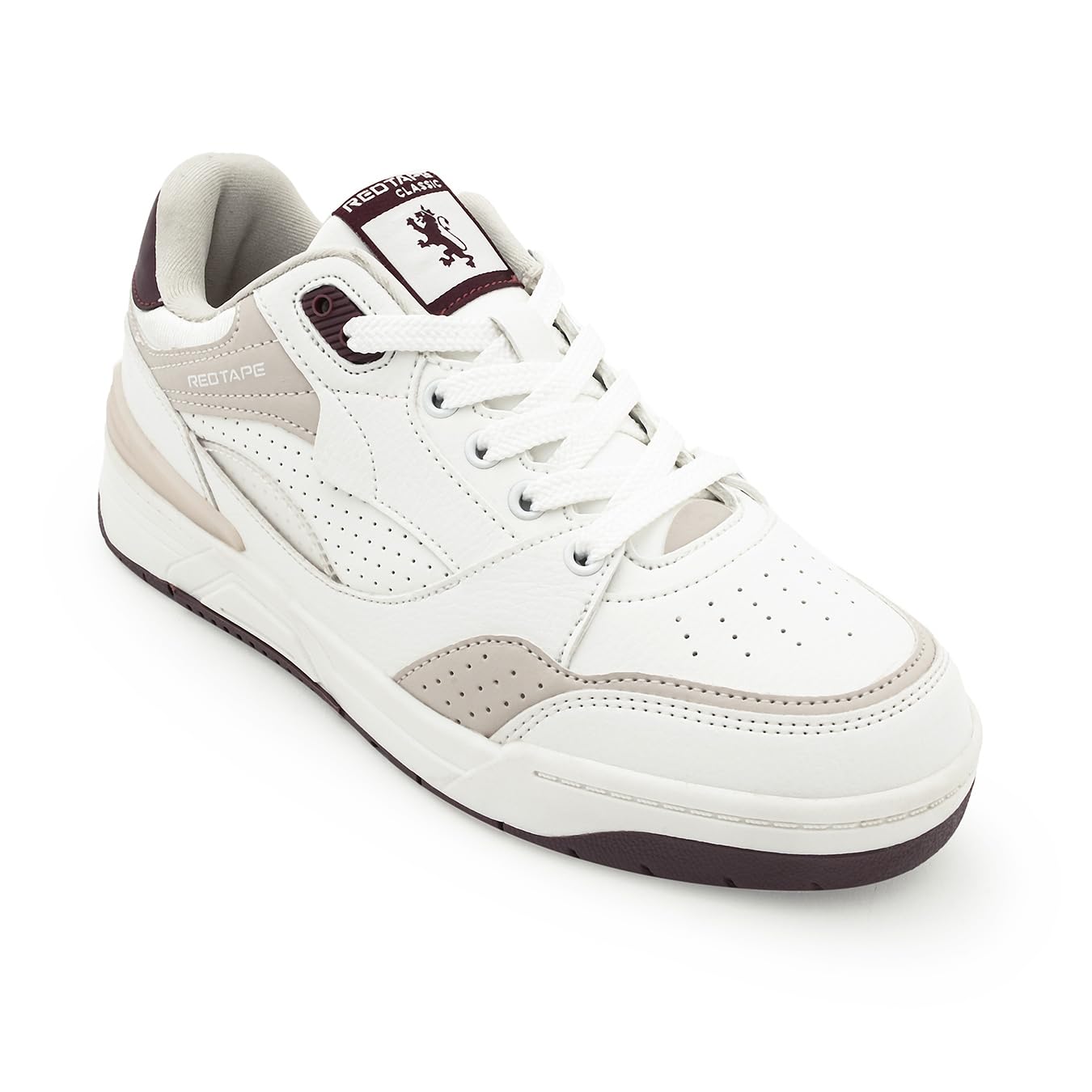 Women's Sneakers White Black Pu Round Toe Lace-Up-image-30