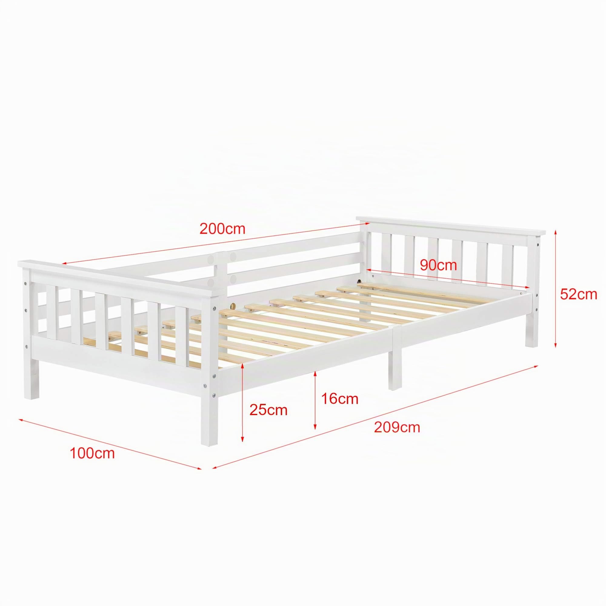 [en.casa] Letto per Bambino/Ragazzo con Materasso Ipoallergenico a Schiuma Fredda 90x200 cm Letto di Design Moderno in Legno di Pino con Testiera e Pediera - Bianco