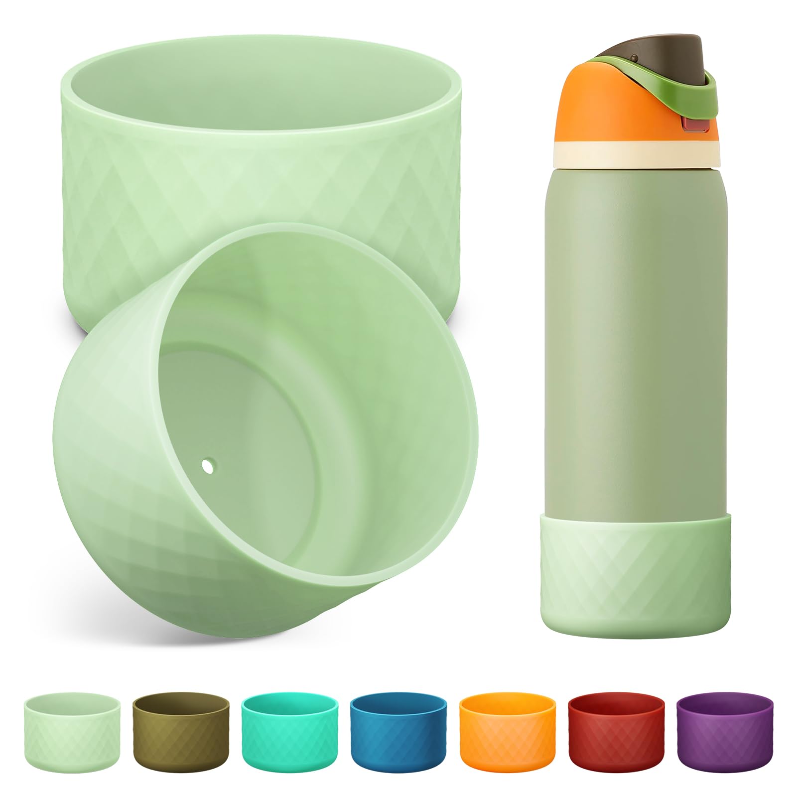 Alwenid 2PCS Silicone Water Bottle Boot for Owala 32 Oz, Anti-Slip Protective Sleeve Bottom Bumper Protector for FreeSip, Twist, and Flip Stainless Steel Water Bottles (Light Green) — image 1