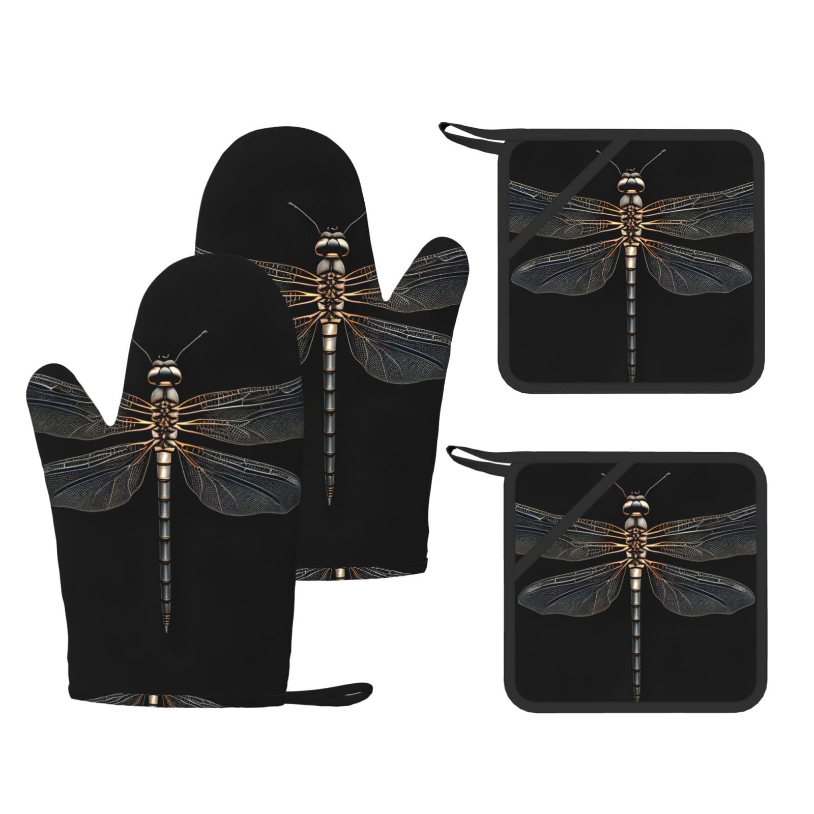Gants de cuisine en silicone résistants à la chaleur lot de 4 noir libellule pour four