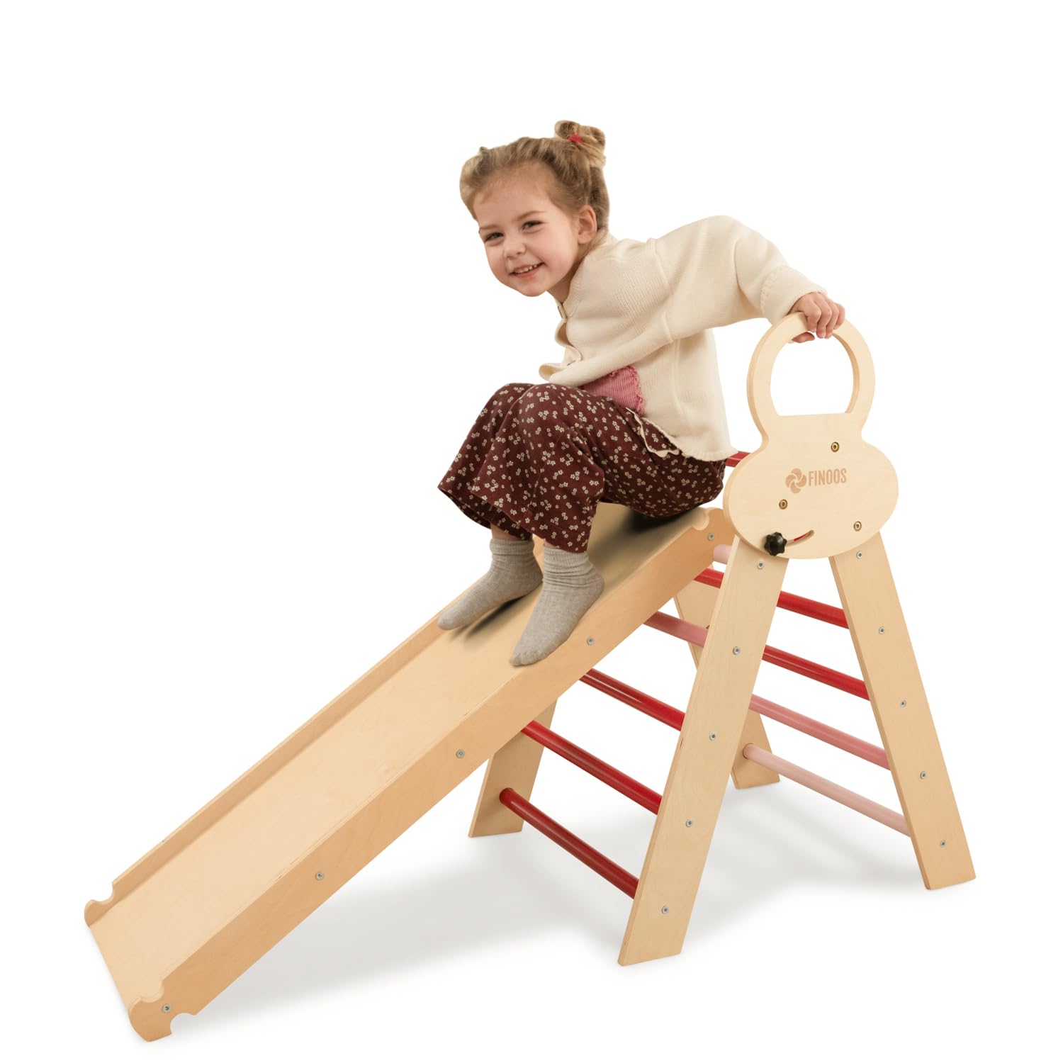 FINOOS Montessori - Set da gioco per interni, struttura da arrampicata 7 in 1 con scivolo e arco per bambini piccoli, rampa su entrambi i lati, triangolo da arrampicata, arco da arrampicata (1-3 anni