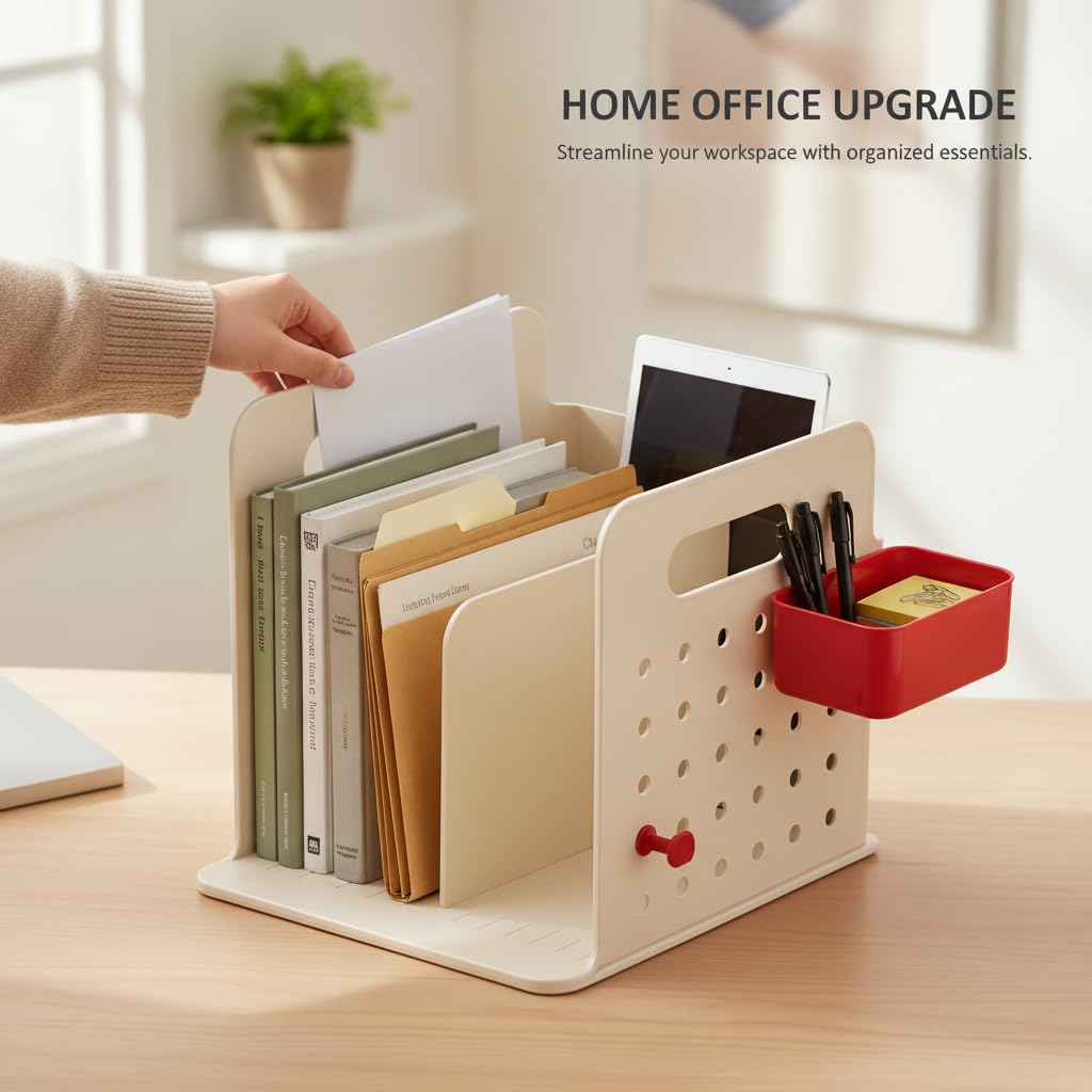 Vielseitiger Desktop Ordnerhalter mit Fächern für Schreibwaren Und Tägliche Utensilien für Bibliothek Lernen Und Professionelle Arbeitsumgebung, Style to 2