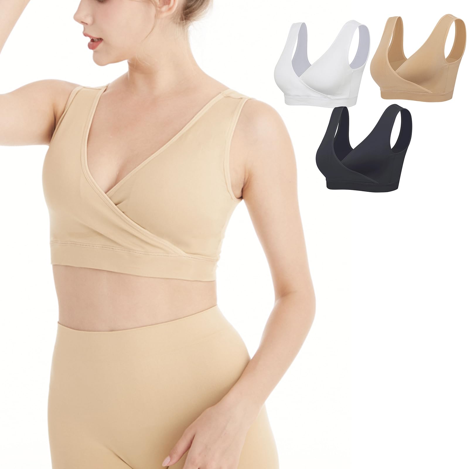 Lemef Nursing Sleep Bras Wirefree Maternity Breastfeeding Bras 3 Pack — view 7