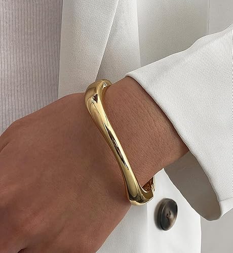 Chunky Gold Bangle Bracelets for Women, Dainty 14k Gold Plated Big Stackable Bangles Set, Trendy Statement Cuff Bracelet Stack Fashion Jewelry Gifts - Image 8