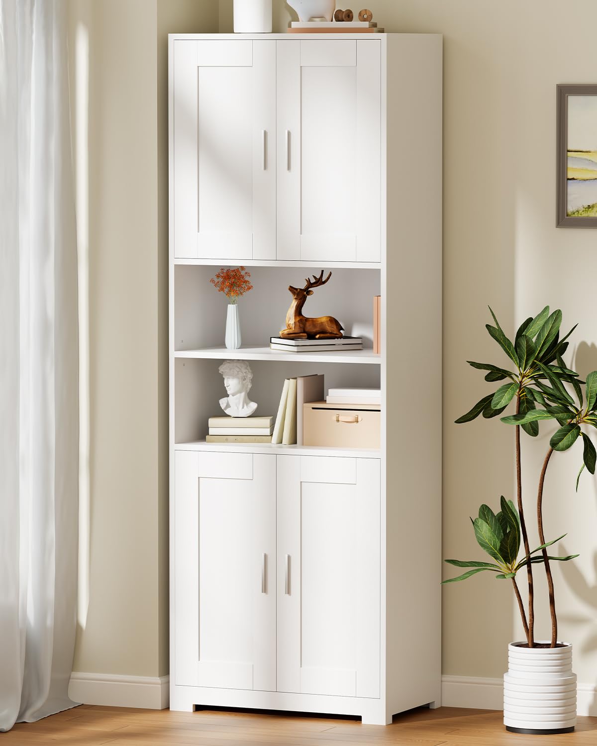 BEWISHOME Armoire de Salle de Bain, Meuble Salle de Bain Rangement, Meuble Colonne de Salle de Bain avec Étagères Réglables, pour Salon Cuisine 60x30x170cm Blanc EYYG09W