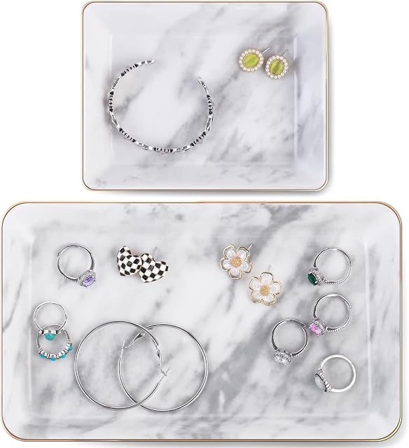 Titanape 2PCS Marble Trinket Dish Jewellery Dish Tray, Decorative Ring Dish Holder, Unique Gifts for Women, Friend, Her, Birthday Wedding Engagement Christmas Gift
