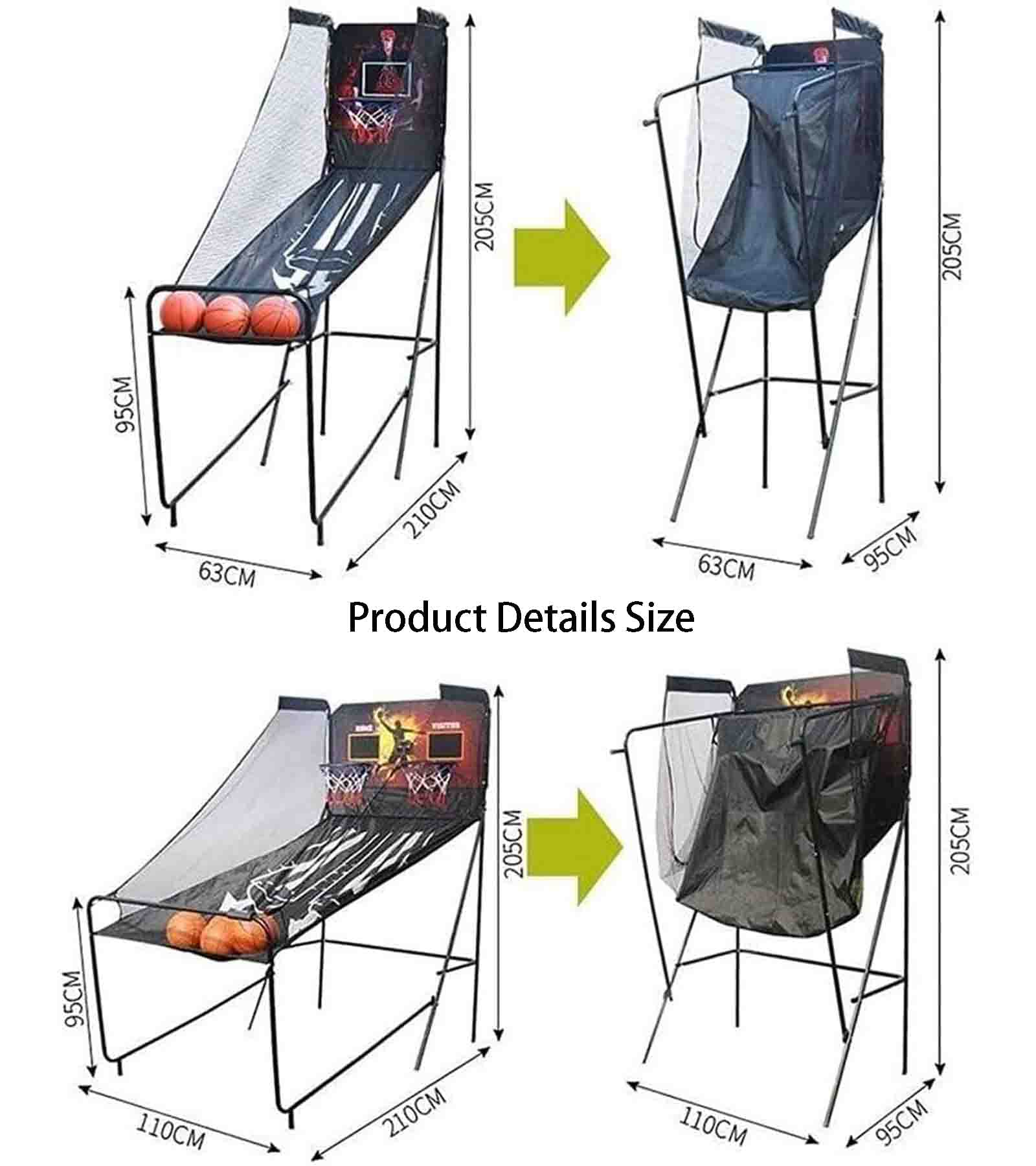 Jeu d'arcade Double Basket-Ball intérieur/extérieur, 8 Jeux différents, avec 4 balles avec Tableau de Bord électronique LED, pour Adultes et Enfants
