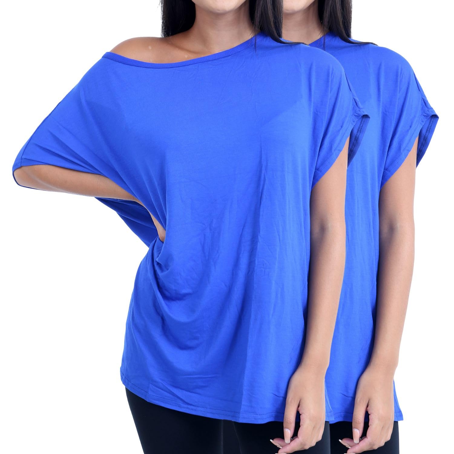 Lot de 2 hauts à épaules dénudées pour femme, t-shirts surdimensionnés à manches courtes chauve-souris pour femmes, hauts décontractés à épaules dénudées, vêtements de fête, t-shirts