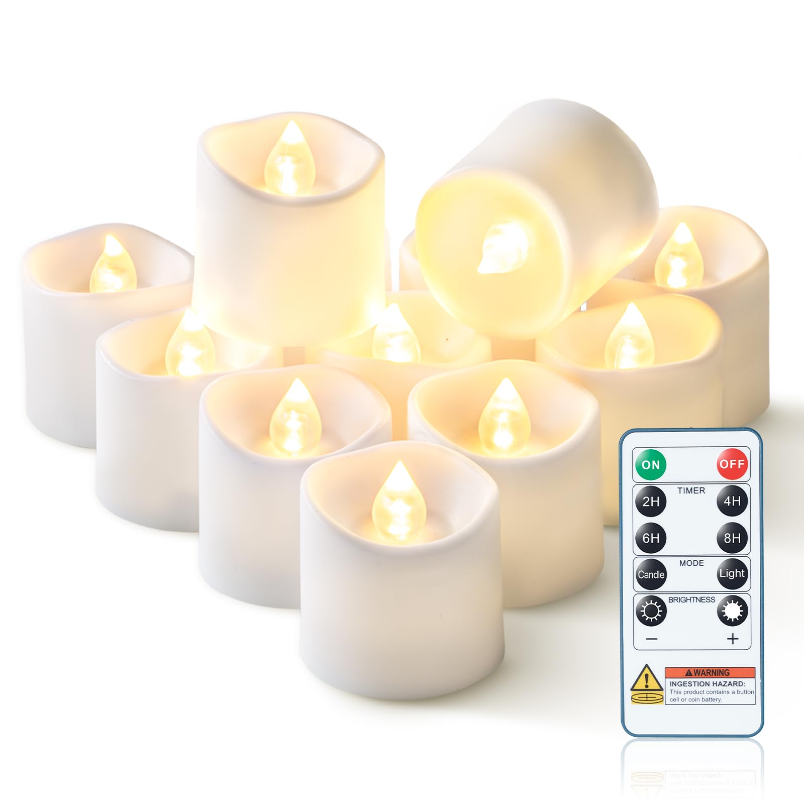 Homemory 12Pack 400+Hour Remote Control Flameless Candles, 2/4/6/8H Timer Led Votive Candles, Battery Operated Tea Lights for Wedding Table Centerpiece, Holidays, Halloween Pumpkins, Christmas Decor
