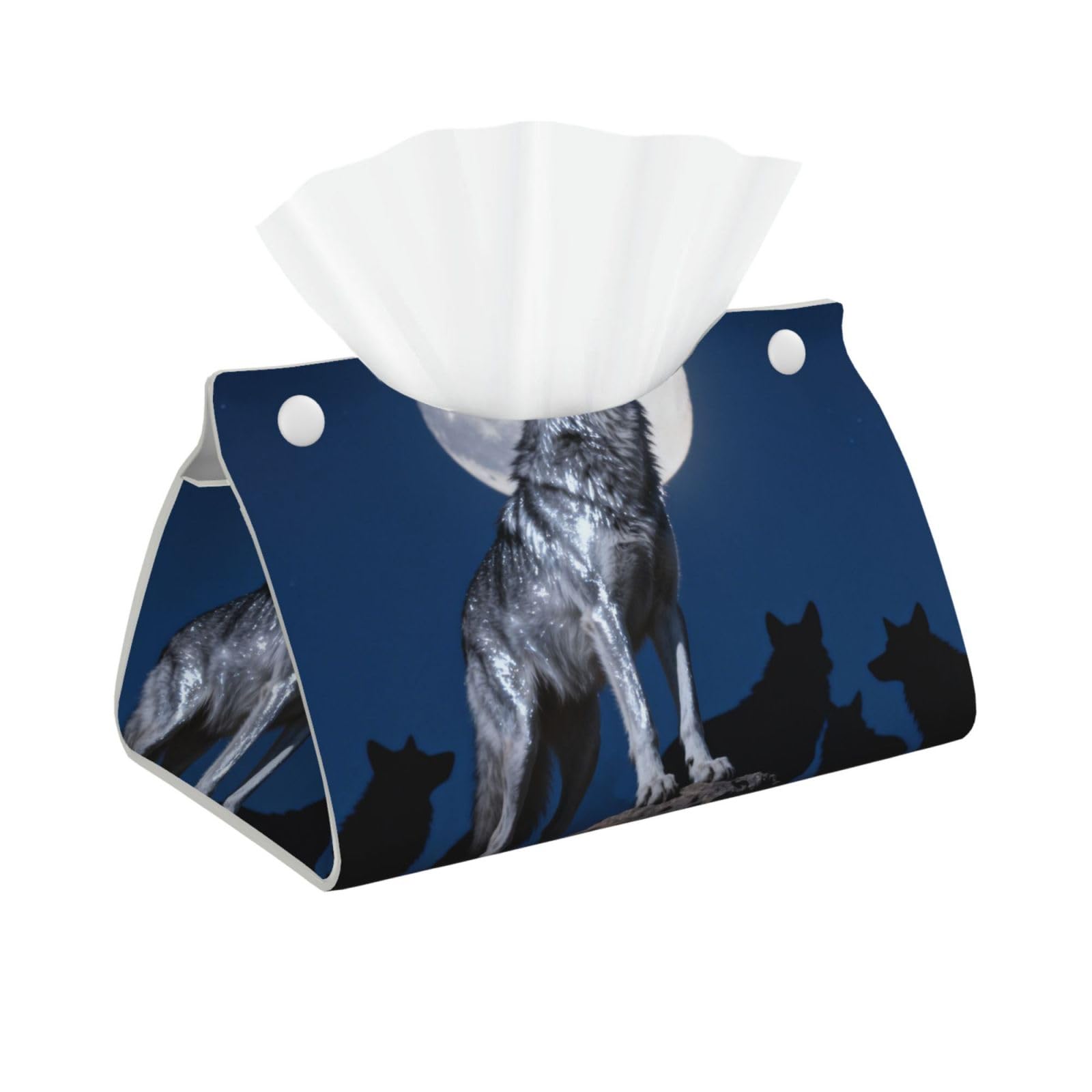 Wolf King Howl Long Leather Tissue Box Cover-Waterproof PU Leather Tissue Holder for Bathroom, Decorative Rectangular Tissue Case