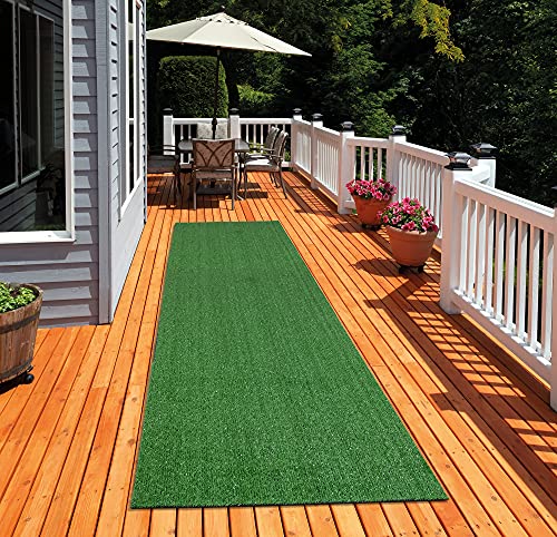 Sweethome Meadowland Collection Indoor And Outdoor Green Artificial Grass Turf Runner Rug 2'7" X 8'0" Green Artificial Grass/Pet Mat With Rubber Backed #TOP15