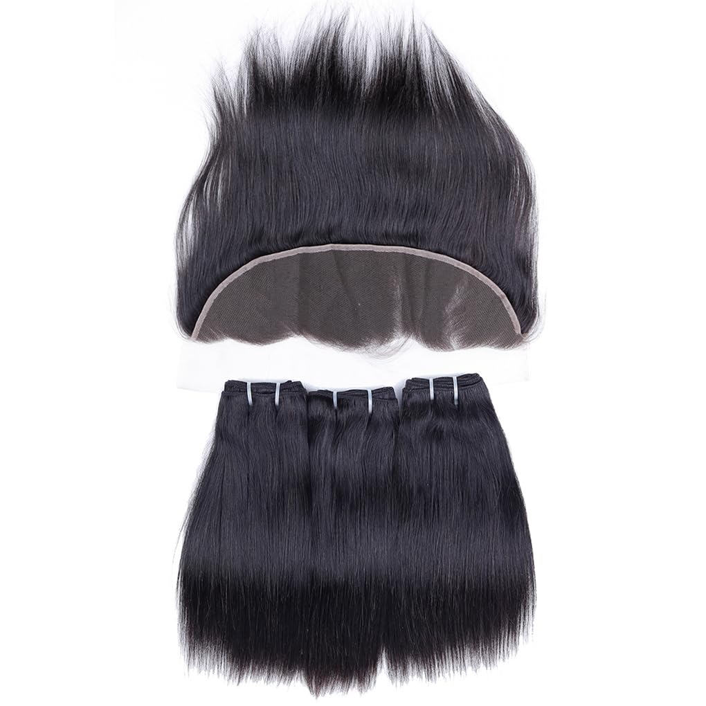 12A Human Hair Bundles with Frontal Closure 10 10 10+10 3 Bundles Human Hair with 13x4 HD Lace Frontal 12A 100% Virgin Brazilian Straight Hair Bundle Extensions Double Weft - Image 2