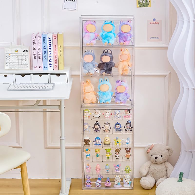 Image of BOHOIDEE 6 Tiers Extra Large Clear Display Case for Figures, Acrylic Storage Organizers Box with Magnetic Door, Wall-Mounted Dustproof Showcase for Collectibles Action Figure