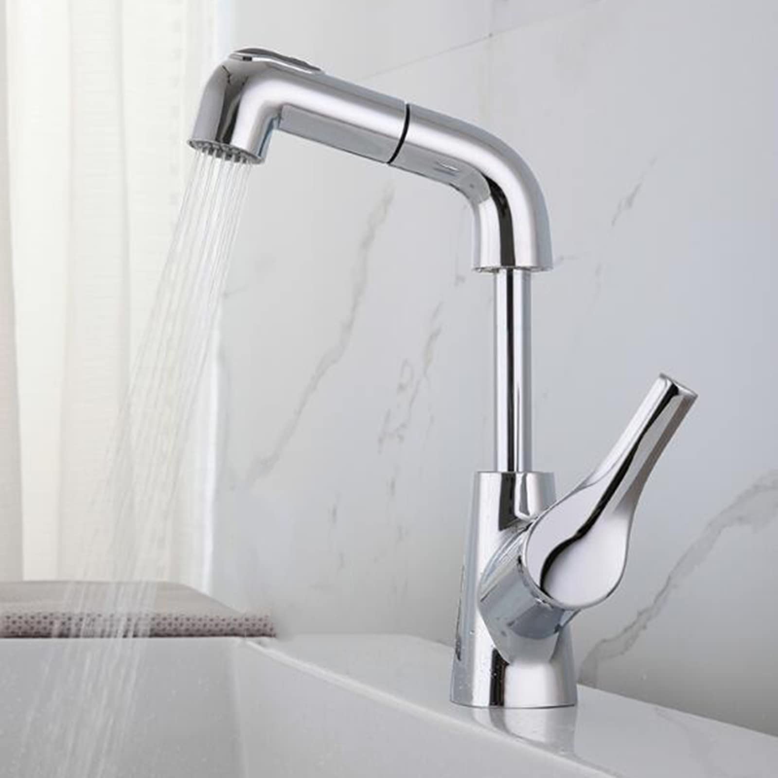 Mitigeur de lavabo en laiton chrome avec douchette extractible de qualité supérieure