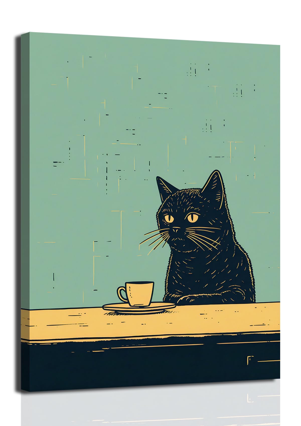 Funny Black Cat Wall Art Cute Cats With Coffee Wall Decor ...