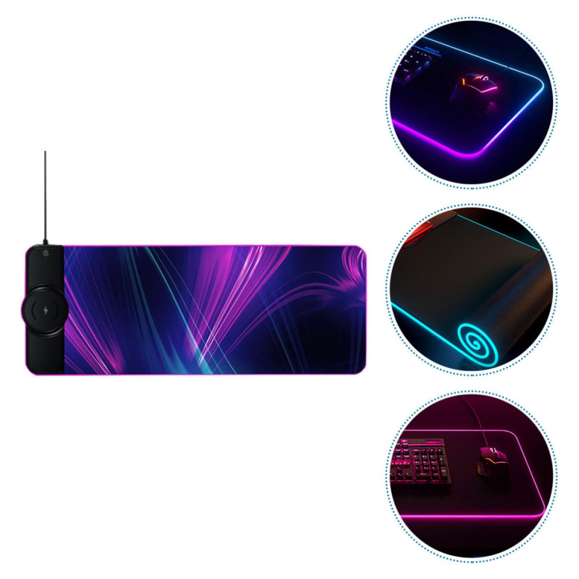 HEMOTON Tappetino per Mouse Wireless Rgb Ricarica 10w, Base Gommata