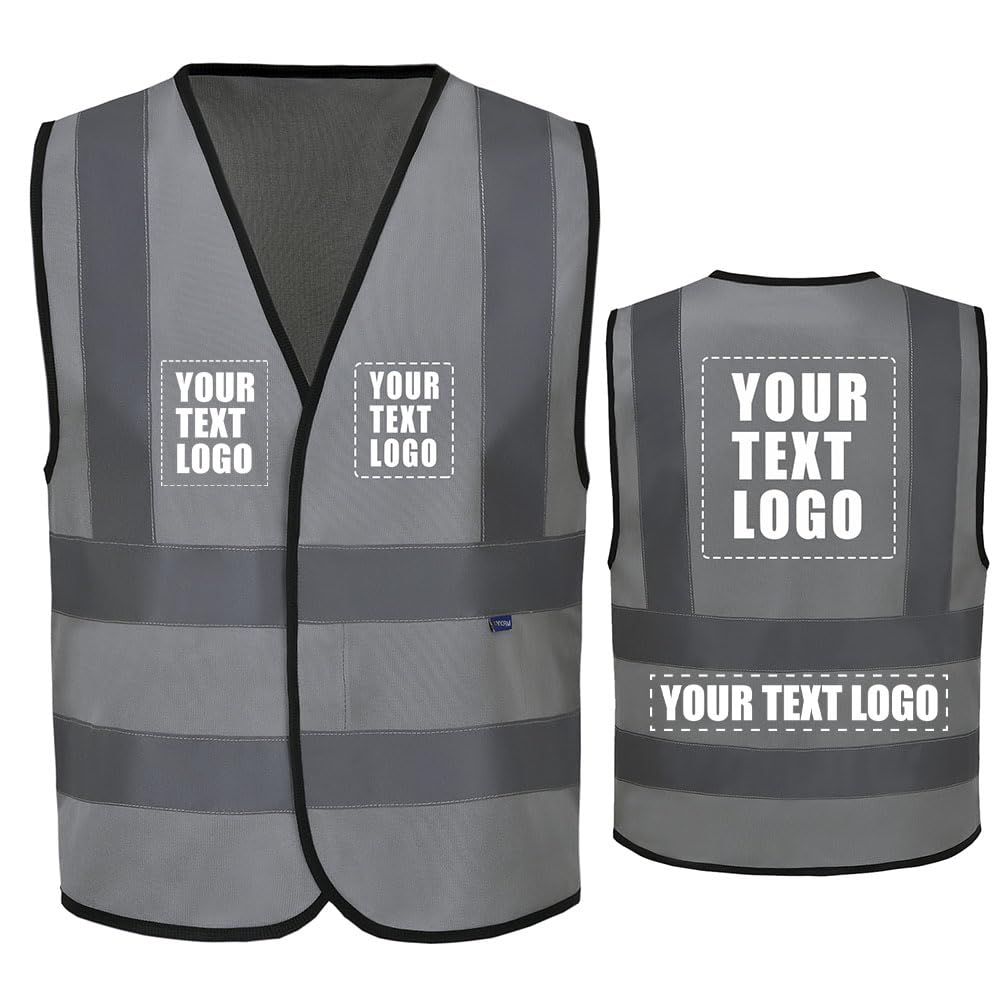 AYKRM Customization Logo Hi Vis Jacket high vis Reflective GREY Safety Vest High Visibility hi viz vis Executive Waistcoat L