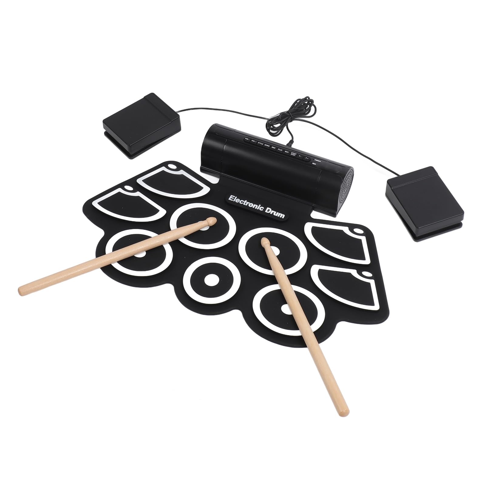 Pad de Batería Electrónica, Hecho de Silicona y ABS, Amplia Aplicación, Compacto, Ahorro de Espacio, Kit de Batería Enrollable de 9 Pads con 2 Pedales para Estudios