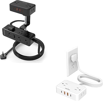 HOPOW 10 Ft Desk Clamp Power Strip1700 Joules, 6 Ft No Surge Protector Cruise Ship Power Strip