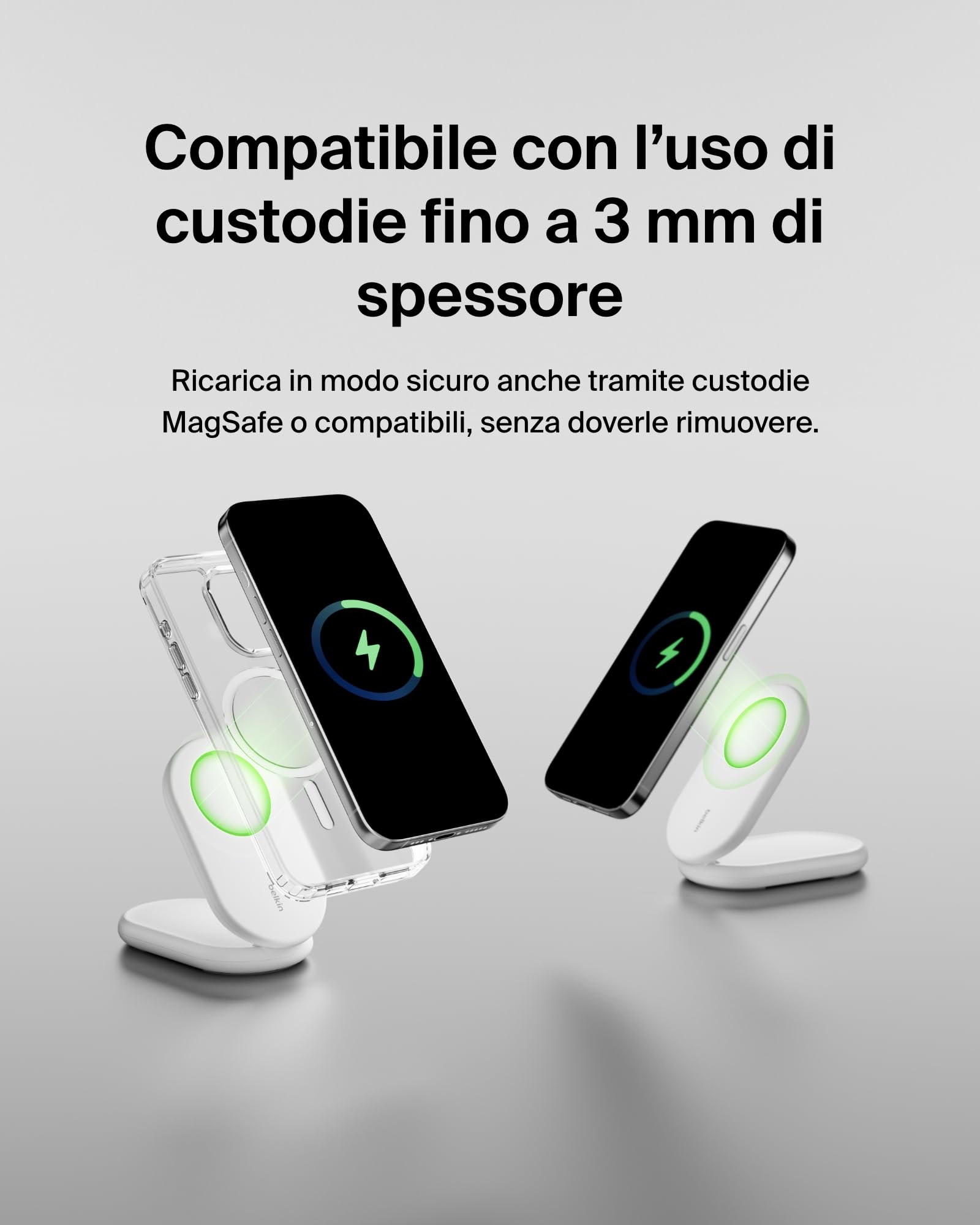 Belkin BoostCharge Caricabatteria wireless magnetico e pieghevole Qi2 da 15 W, caricatore rapido portatile compatibile con MagSafe e StandBy, per dispositivi Qi2, iPhone 16, 15, 14 13 e 12, bianco