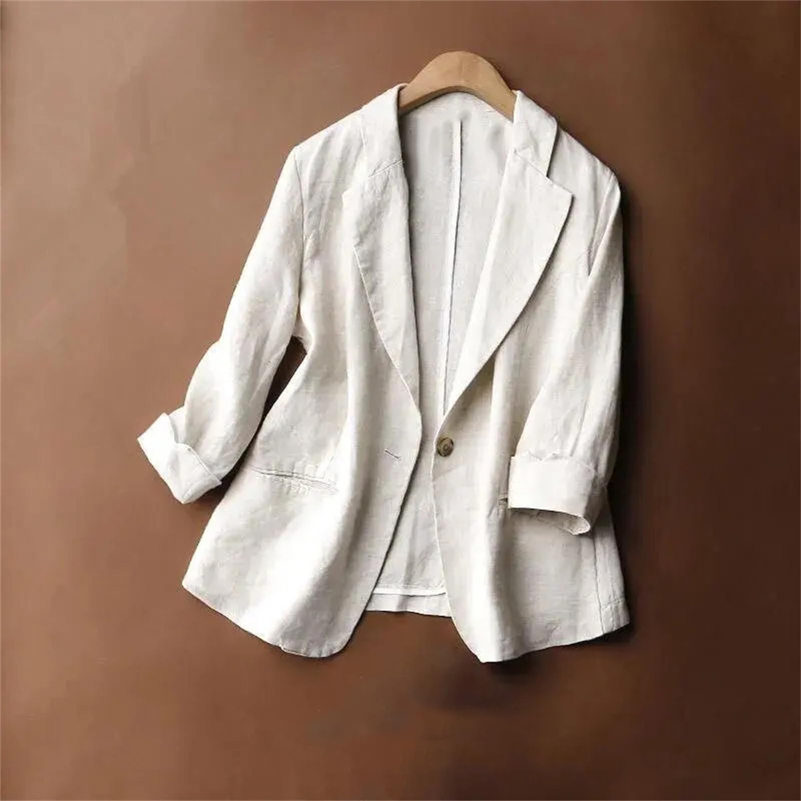 Blazer De Mujer, Chaqueta De Algodón Y Lino, Manga Tres Cuartos, Primavera Fina, Verano, Otoño, Blazers Elegantes Informales