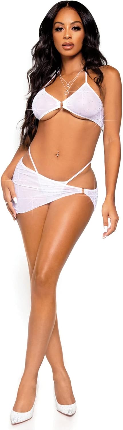 Leg Avenue Women’s 3 PC South Beach Sarong and Bikini Set Rhinestone Lingerie for Women
