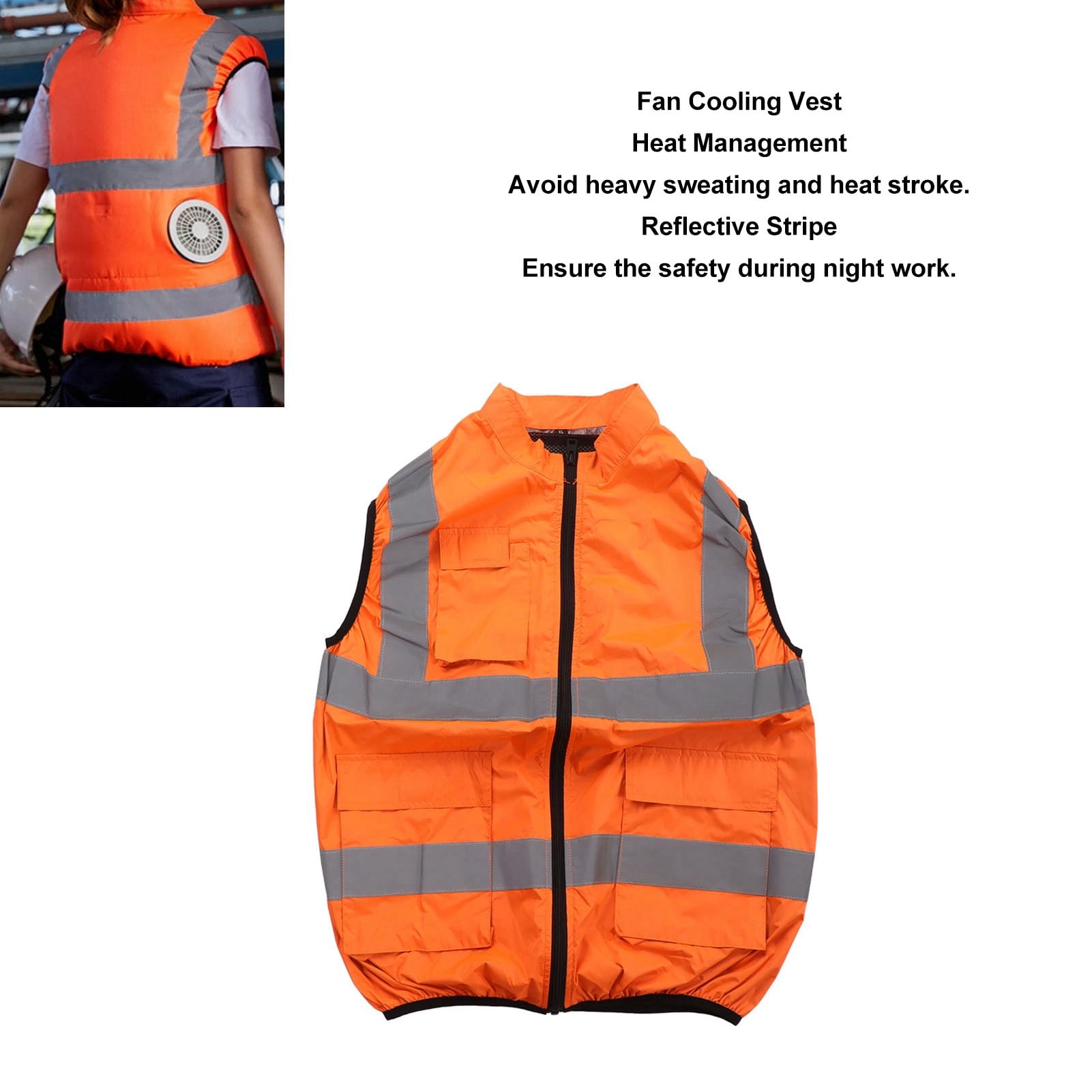 Gilet di Raffreddamento per Ventole con Protezione Solare, Leggero Giubbotto di Raffreddamento per Ventole Resistente Ai Colpi di Calore con Striscia Riflettente 5V per Uso Interno Ed Esterno (XXL)