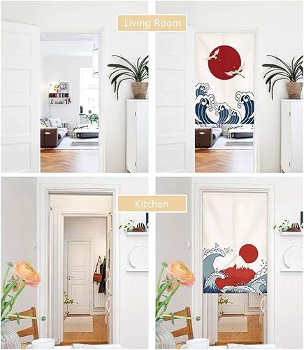 Miniatura 6 de Cortina japonesa Noren para puerta, tapiz Hokusai Ukiyoe, gran ola y grúa, cortina de puerta para cocina, bistró, decoración del hogar, 29 x 47