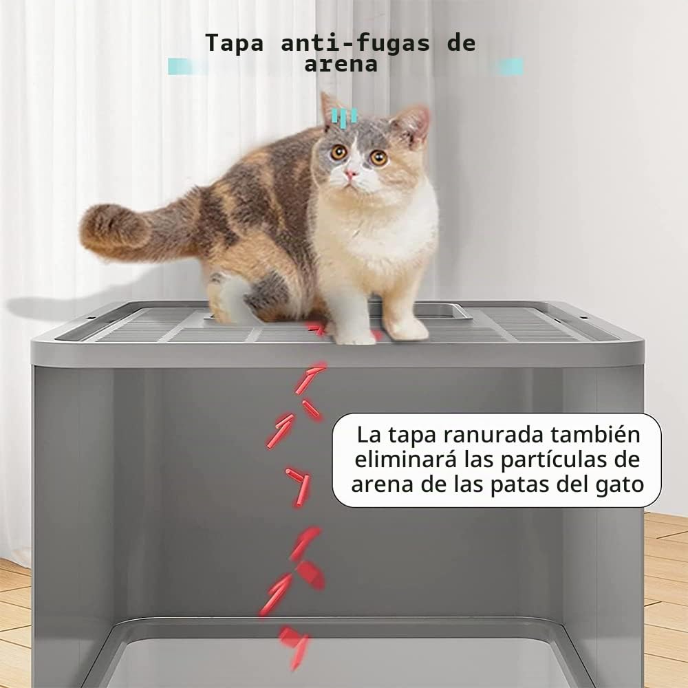 Arenero Gatos Cubierto Cajon: Arenero para Gatos Grande Cerrado Caja de Arena Plegable Cagadero Gato sin Olores con Pala y Filtro-51 * 41 * 38cm-Gris