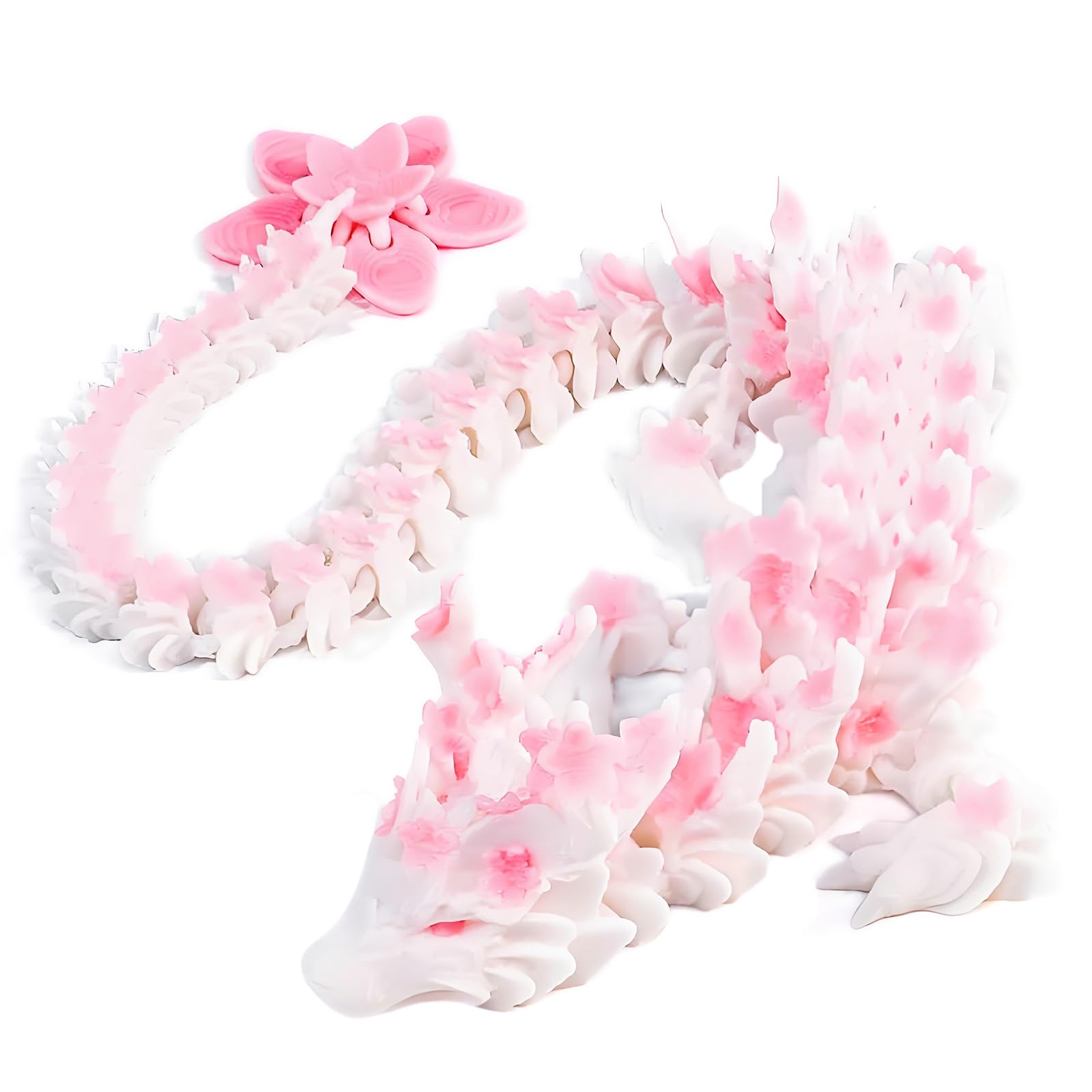 3D Printed Cherry Blossom Dragon Toy, Realistic Articulated Dragon Fidget Toy, Interesting Stress-Relieving Toys, Unique Desktop Decorations, Car Interiors and Collectible Gifts (Sakura-Pink)