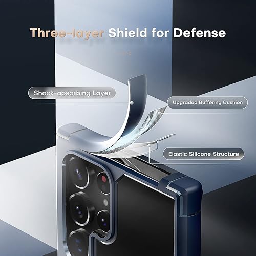 Vista 41 de Funda TOCOL [Paquete de 1+2] diseñada para Samsung Galaxy S22 Ultra, con 2 protectores de lente de cámara, parte trasera dura mate translúcida