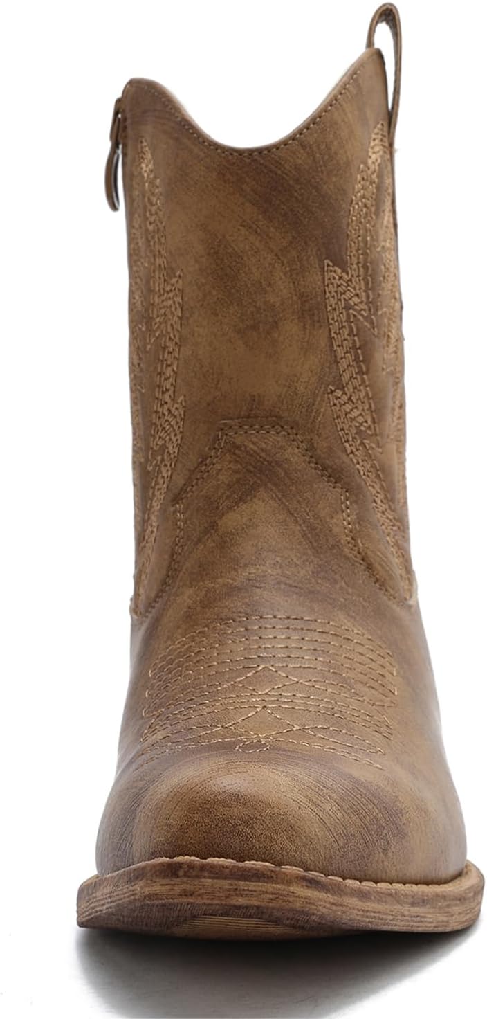 GLOBALWIN Women's Western Ankle Boots Snip Toe Cowboy Boots For Women Embroidered Retro Chunky Block Heel Comfortable Fashion Short Boots For Nashville Outfits Cowgirl Outfits And Country Concert