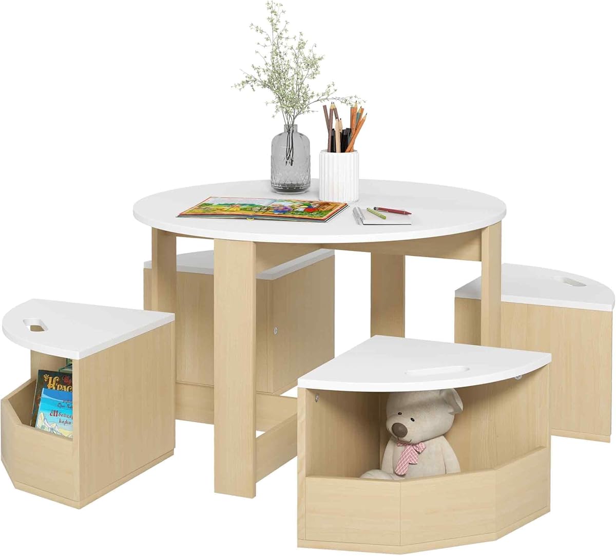 AIYAPLAY Kids Table and Chairs Set, Five-Piece Childrens Table and Chair Set with Storage, Children Activity Table for Ages 3-8 Years, White : Amazon.co.uk