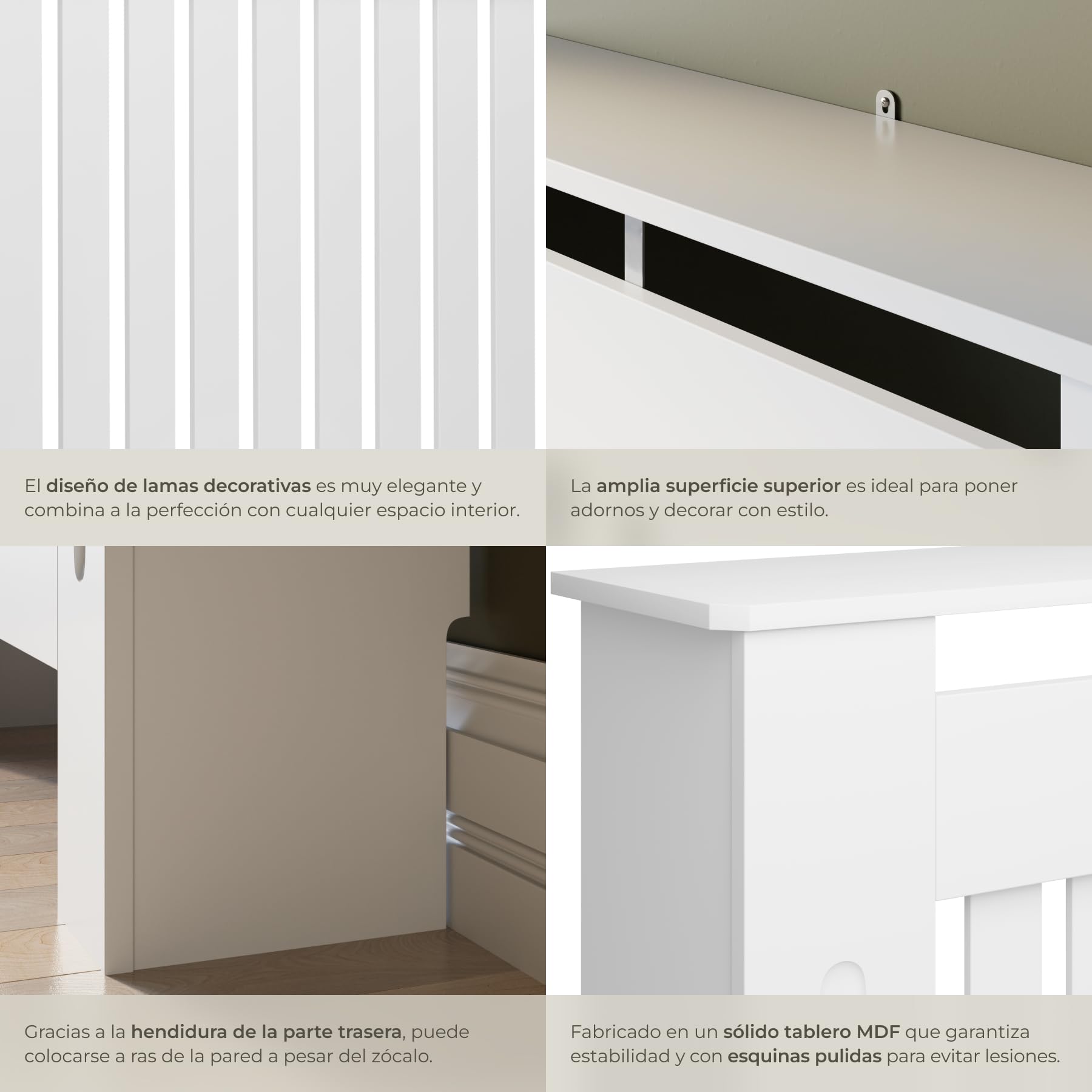 tectake® Cubre Radiador con Diseño de Lamas, Cubierta para Calefacción, Revestimiento para Radiadores, con Repisa Decorativa, Protección contra Calor, Fácil Limpieza, Escandinavo - 172,3 x 19 x 82 cm