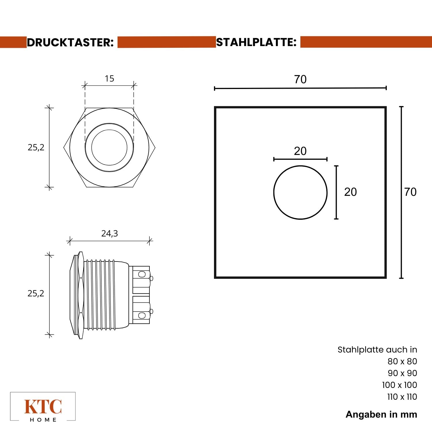 PREMIUM Türklingel Anthrazit - LED Drucktaster Weiß - Größe: 7x7cm - RAL 7016- UV & Witterungsbeständig - Pulverbeschichtet