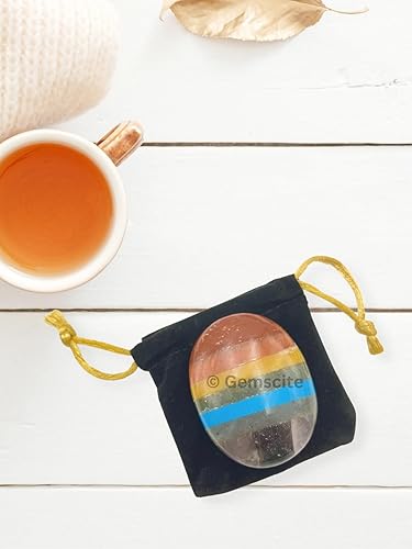 Miniatura 3 de Piedra preciosa de 7 chakras (consolidada), piedra de palma tallada, piedra de palma de bolsillo, curación de reiki y cuadrícula de cristal para el