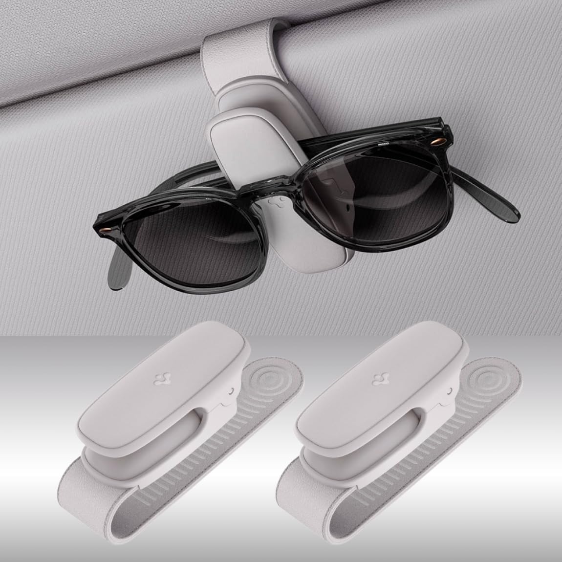 Spigen Tesla Model Y 2025 Juniper/3 2023 2024 Highland 2025 Universal Silicon Clip Sunglasses Holder for Car Sun Visor Designed for Car Accessories Compatible With BMW, Ford, Etc - 2 Pack, Grey